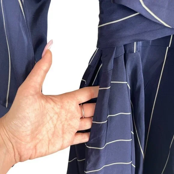 La Ligne New York Sadie Striped V Neck Long Sleeve Midi Dress Navy Blue White S - Picture 11 of 13